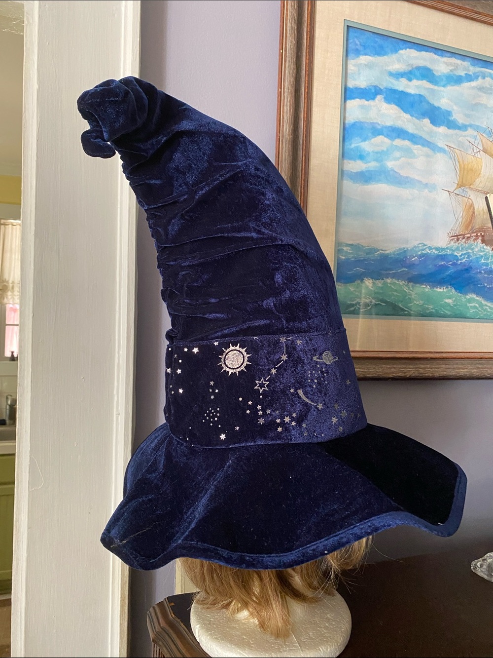 Spirit Hat Womens L/XL Blue Velvet Witch Wizard Slouch Galaxy Halloween like new - Picture 3 of 9